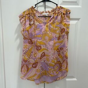 Floral Paisley Tie-Neck Tank - Pink & Mustard